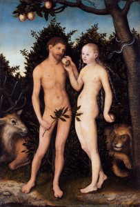 Adam and Eve in paradise (The Fall); painted by Lucas Cranach the Elder, 1533 Adam and Eve in paradise (The Fall); painted by Lucas Cranach the Elder, 1533