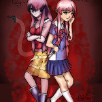 Lucy from Elfen Lied, and Yuno from Mirai Nikki